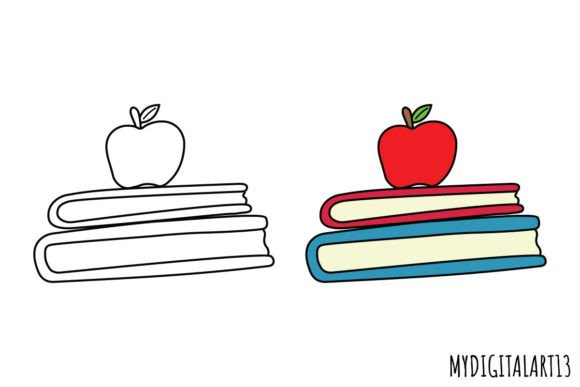 Books with Apple Clipart, Back to School